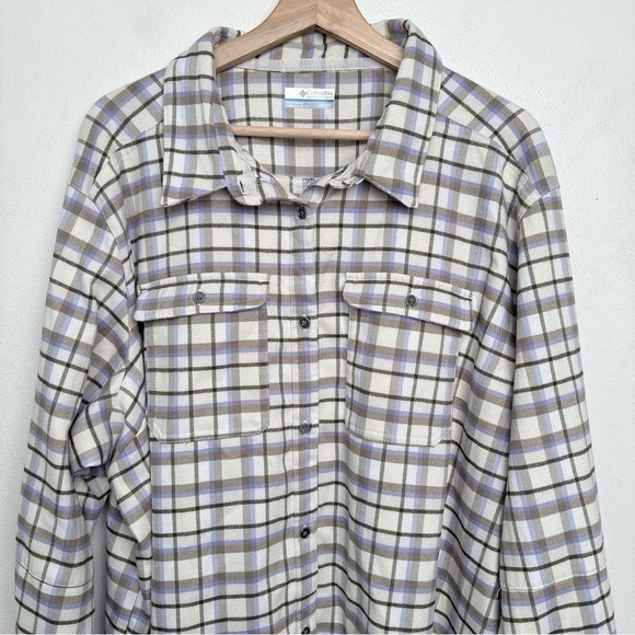 Columbia Womens Size 3X Bryce Canyon Stretch Chalk Plaid Omni Tech Button Shirt. - Picture 3 of 15